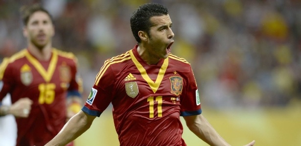 Pedro marcou o primeiro gol da Espanha na Copa das Confederações, no 2 a 1 contra o Uruguai