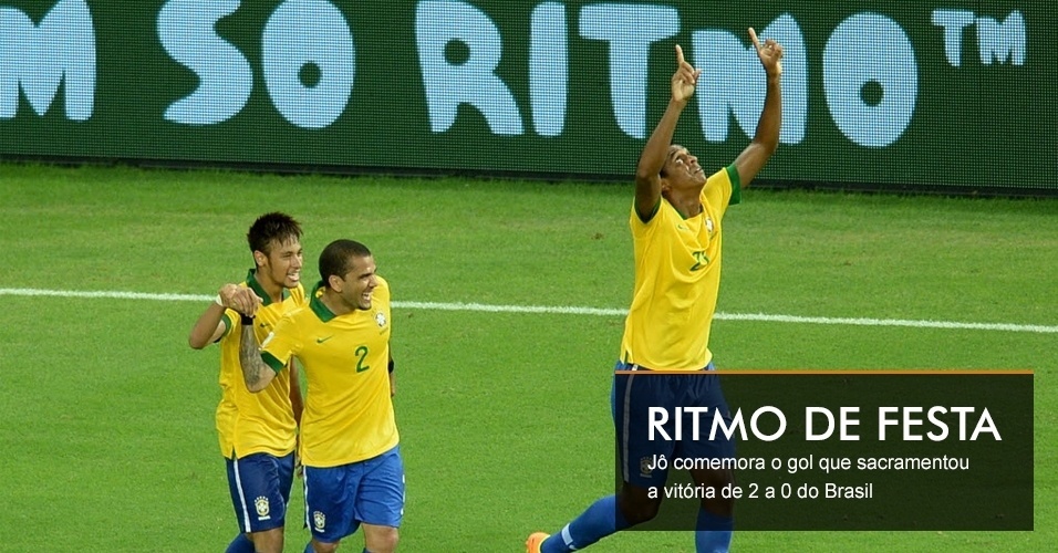 Jô comemora o gol que sacramentou a vitória de 2 a 0 do Brasil