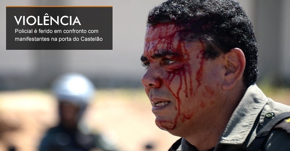 Policial é ferido em confronto com manifestantes na porta do Castelão