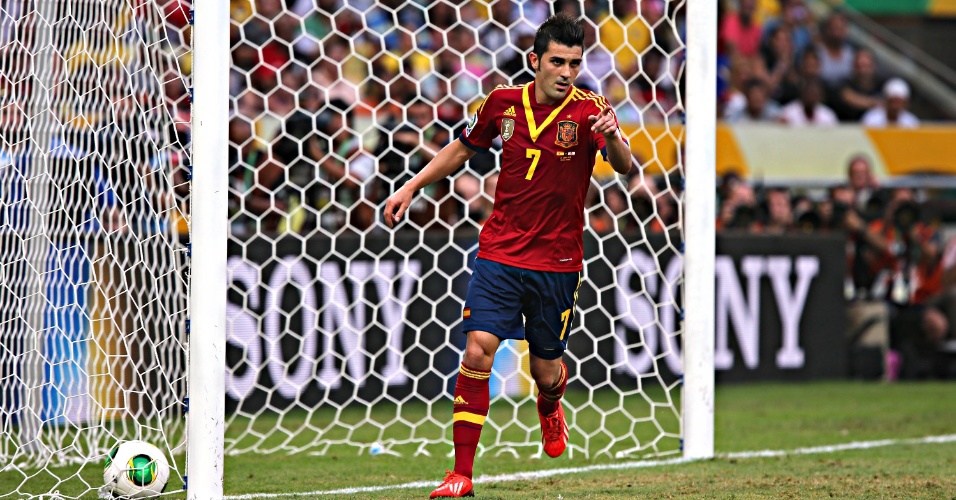 20.junho.2013 - David Villa comemora seu gol contra o Taiti
