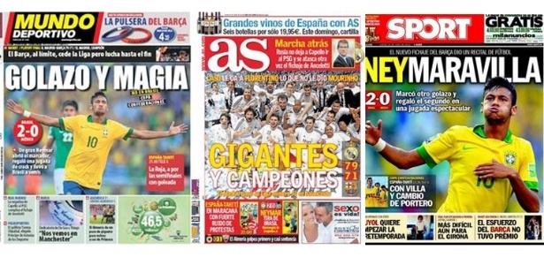 Neymar foi capa dos jornais de Barcelona, mas periódicos de Madri destacaram título do Real no basquete
