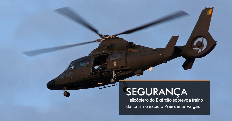 Helicóptero do Exército sobrevoa treino da Itália no estádio Presidente Vargas