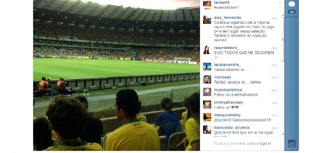 Diego Tardelli, atacante do Atlético-MG, divulga foto no Instagram durante jogo entre Brasil x Uruguai