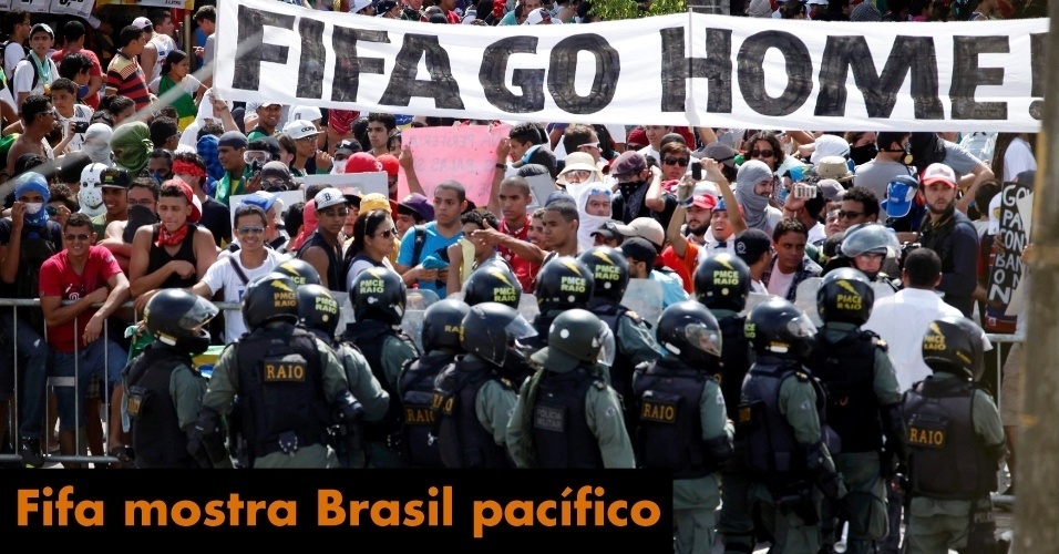 Fifa mostra Brasil pacífico: Para evitar o esvaziamento da Copa-2014 de turistas estrangeiros, a Fifa prepara um plano para minimizar a imagem de que o Brasil é violento, gerada por conta dos protestos nas ruas durante a Copa das Confederações