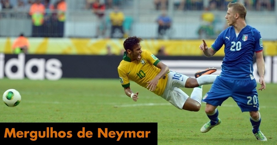 Mergulhos de Neymar : O atacante brasileiro foi um dos melhores do torneio, fez gols em todos os jogos da primeira fase, mas continuou exagerando: mergulhou em vários lances em que o contato foi superficial