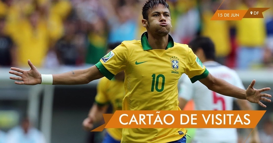 CARTÃO DE VISITAS - Neymar marca um golaço logo no começo do jogo contra o Japão, na estreia do Brasil na Copa das Confederações. Era o início de um grande campeonato do camisa 10