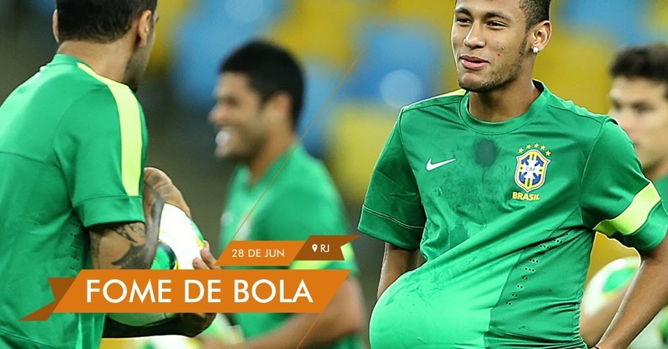 FOME DE BOLA - Neymar brinca com a bola no último treino da seleção brasileira antes da final da Copa das Confederações contra a Espanha no Maracanã