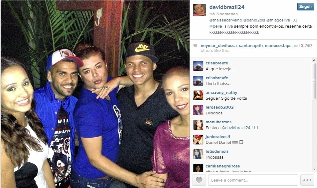 David Brazil entre Daniel Alves e Thiago Silva - Reprodução/Instagram/davidbrazil24