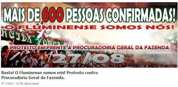 Torcedores do Fluminense convocam protesto contra PGFN por redes sociais - Reprodução/Facebook