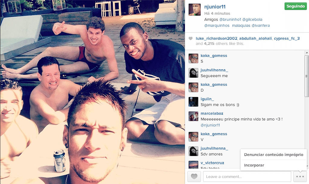 Neymar curte piscina com Bruno Rezende e "parças" em Barcelona - Reprodução/Instagram