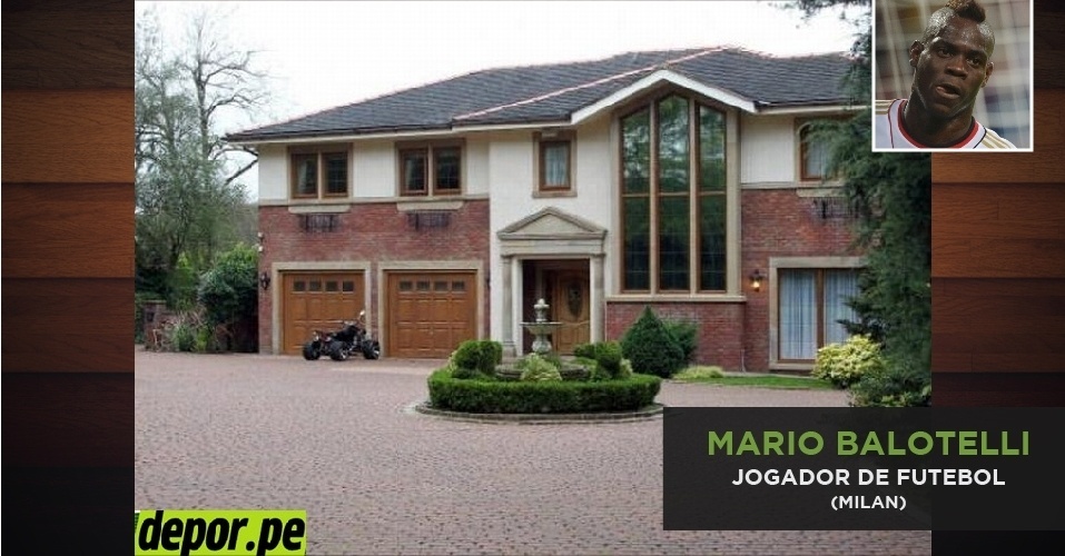 A casa do italiano Mario Balotelli tem direito a quadriciclo, além das garagens para seus diversos carros. O local possui ainda um mini-spa - Arte/UOL - Reprodução/Depor.pe