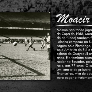 Mesmo não tendo jogado nenhuma partida da Copa de 1958, Moacir também faz parte do super-elenco campeão na Suécia. Após boa passagem pelo Flamengo, Moacir fez carreira pela América do Sul e se aposentou no Barcelona de Guayaquil em 1966, já aos 41 anos. Ele também exerceu a função de treinador no Equador, país em que reside até hoje, aos 77 anos. O ex-meia convive com um câncer de próstata e, em dificuldades financeiras, vive de doações de amigos para pagar o tratamento - Acervo UH/Folhapress