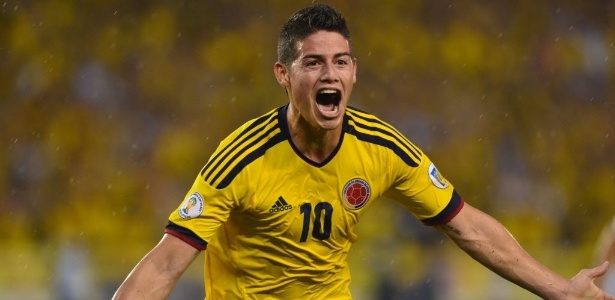 James Rodriguez comemora após marcar para a Colômbia contra o Equador, nesta sexta-feira