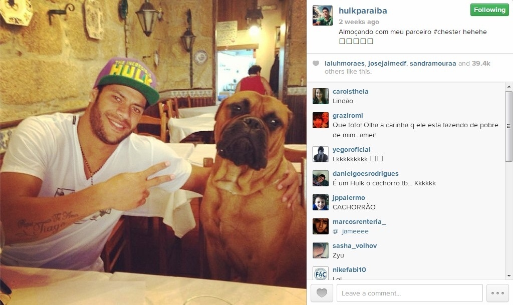Chester é o boxer do atacante Hulk - Reprodução/Instagram