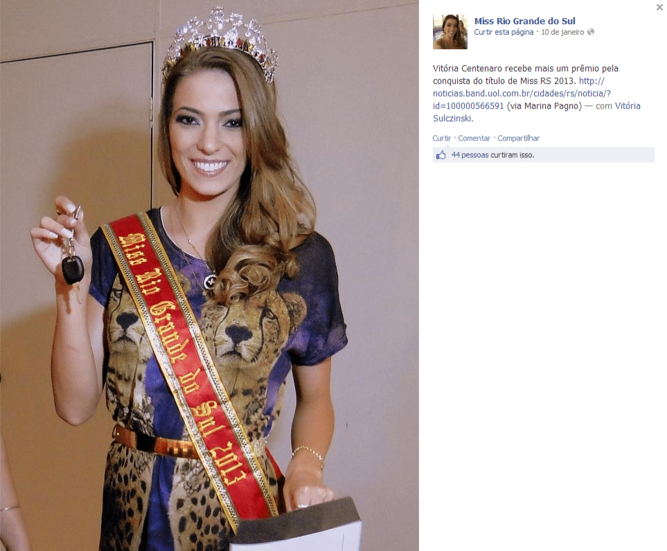 Vitória Centenaro é Miss RS e namora o zagueiro Saimon, do Grêmio - Reprodução/Facebook