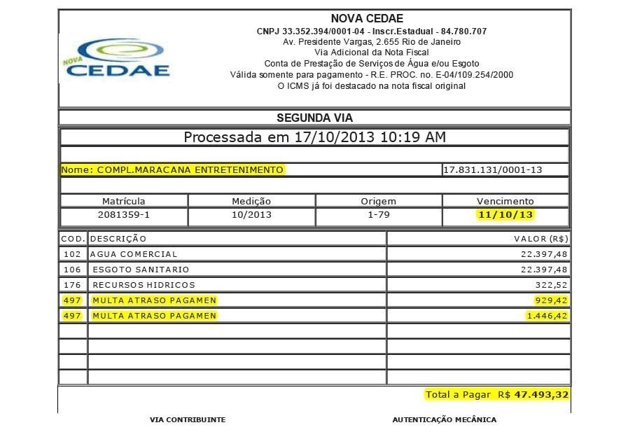 Conta de água que venceu em outubro já foi paga, segundo Maracanã S/A; multa foi de R$ 2 mil