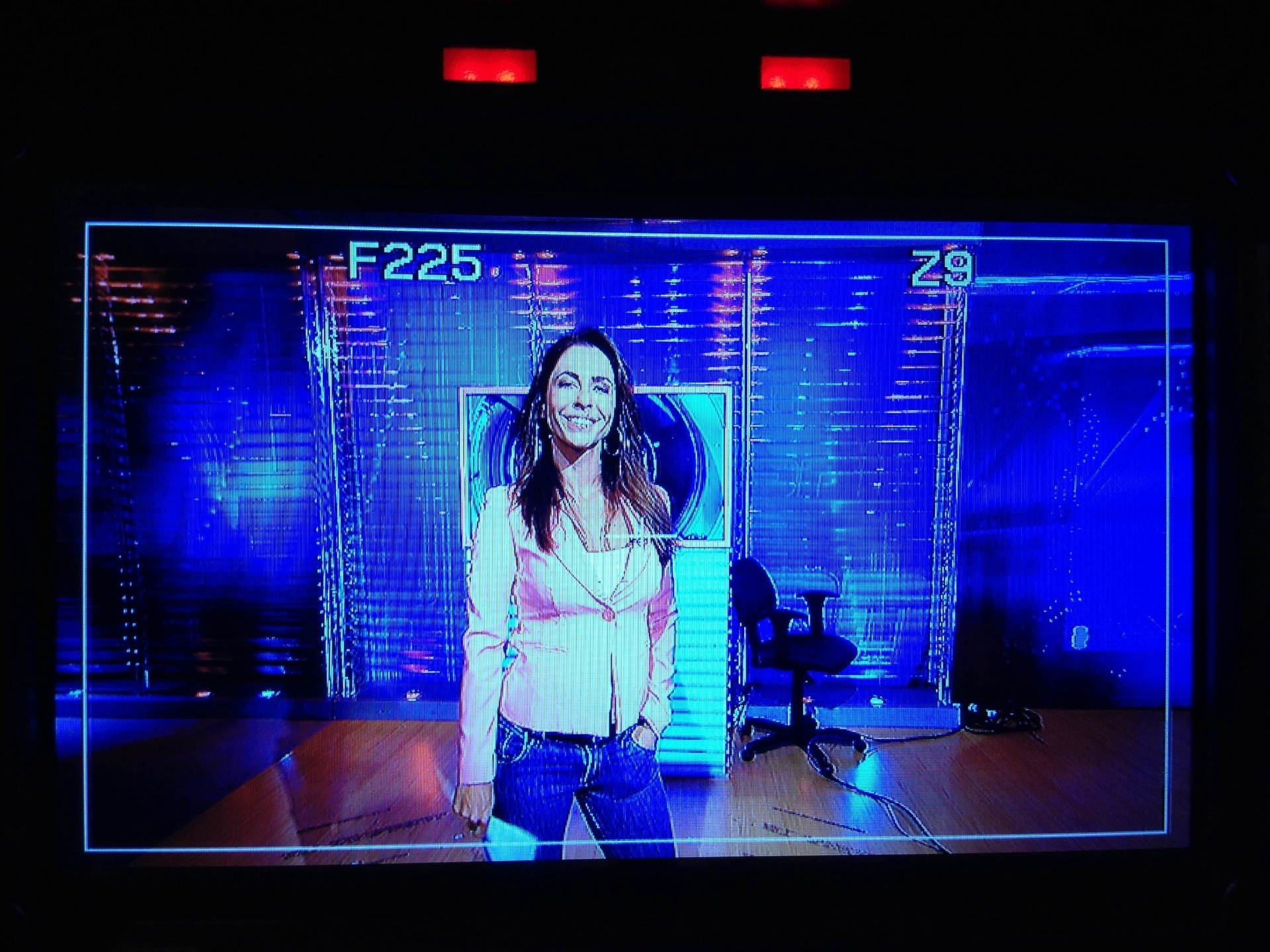 Foto do monitor da camera de estúdio durante gravação do telejornal da ESPN com Juliana Veiga - Arquivo Pessoal