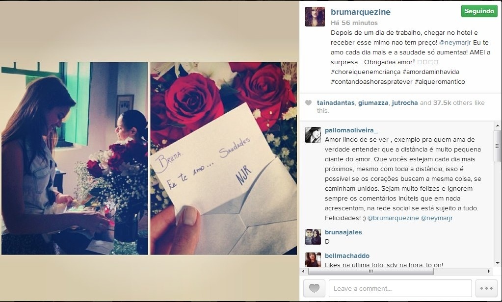 Neymar manda flores para Bruna Marquezine e se declara - Reprodução/Instagram
