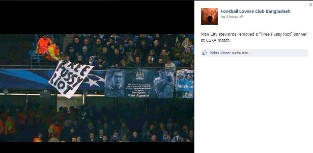 Torcedores do Manchester City demonstram apoio às integrantes da banda "Pussy Riot", presas na Rússia - Reprodução/Facebook