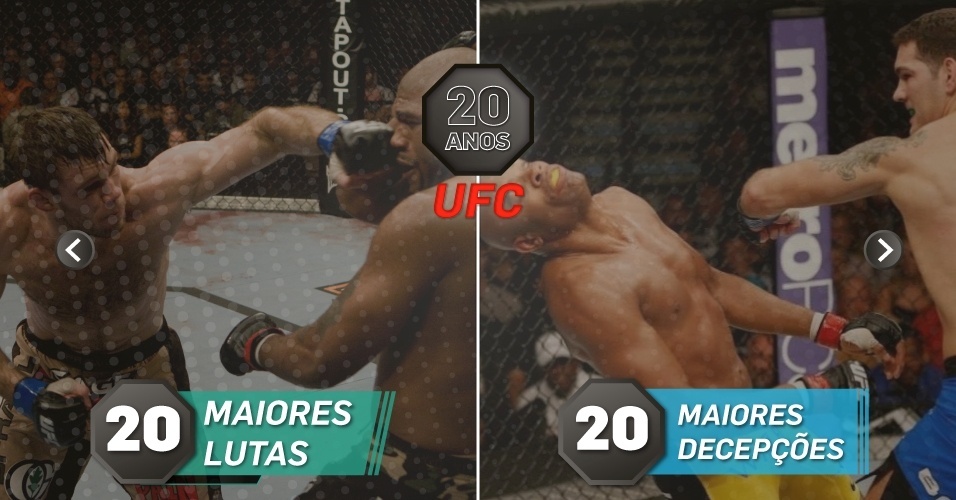 20 anos do UFC: para a esquerda, as 20 maiores lutas do evento. Para a direita, as 20 maiores decepções