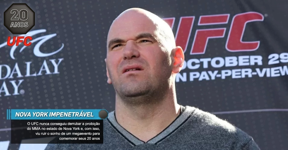 Nova York impenetrável: O UFC nunca conseguiu derrubar a proibição do MMA no estado de Nova York e, com isso, viu ruir o sonho de um megaevento para comemorar seus 20 anos