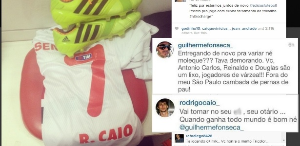 Rodrigo Caio xinga torcedor no Instagram após receber critica  - Reprodução