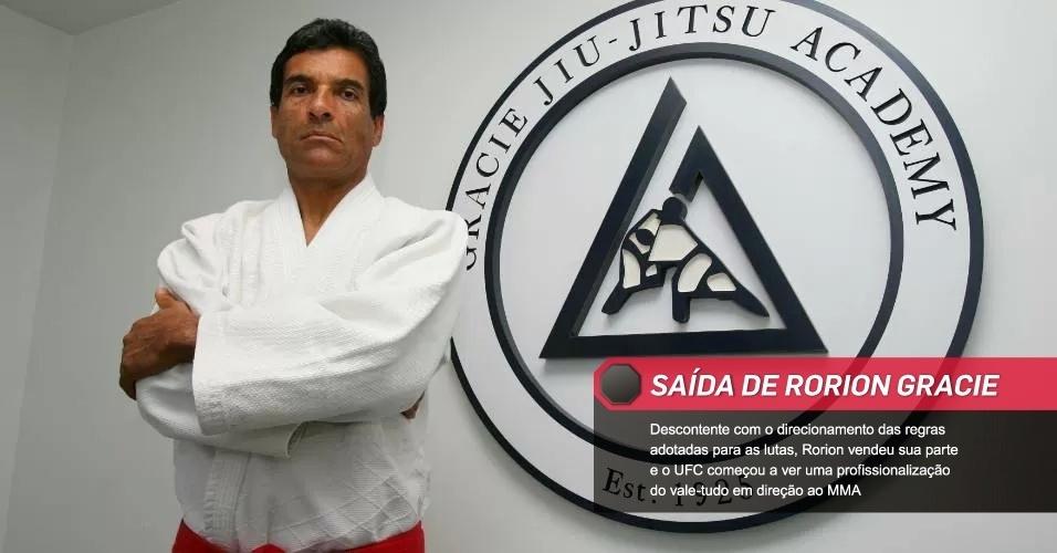 Saída de Rorion Gracie: Descontente com o direcionamento das regras adotadas para as lutas, Rorion vendeu sua parte e o UFC começou a ver uma profissionalização do vale-tudo em direção ao MMA