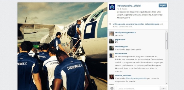 Jogadores do Cruzeiro embarcam em voo fretado para Uberlândia, onde enfrentam a Ponte Preta, neste domingo - Reprodução/Instagram oficial do Cruzeiro