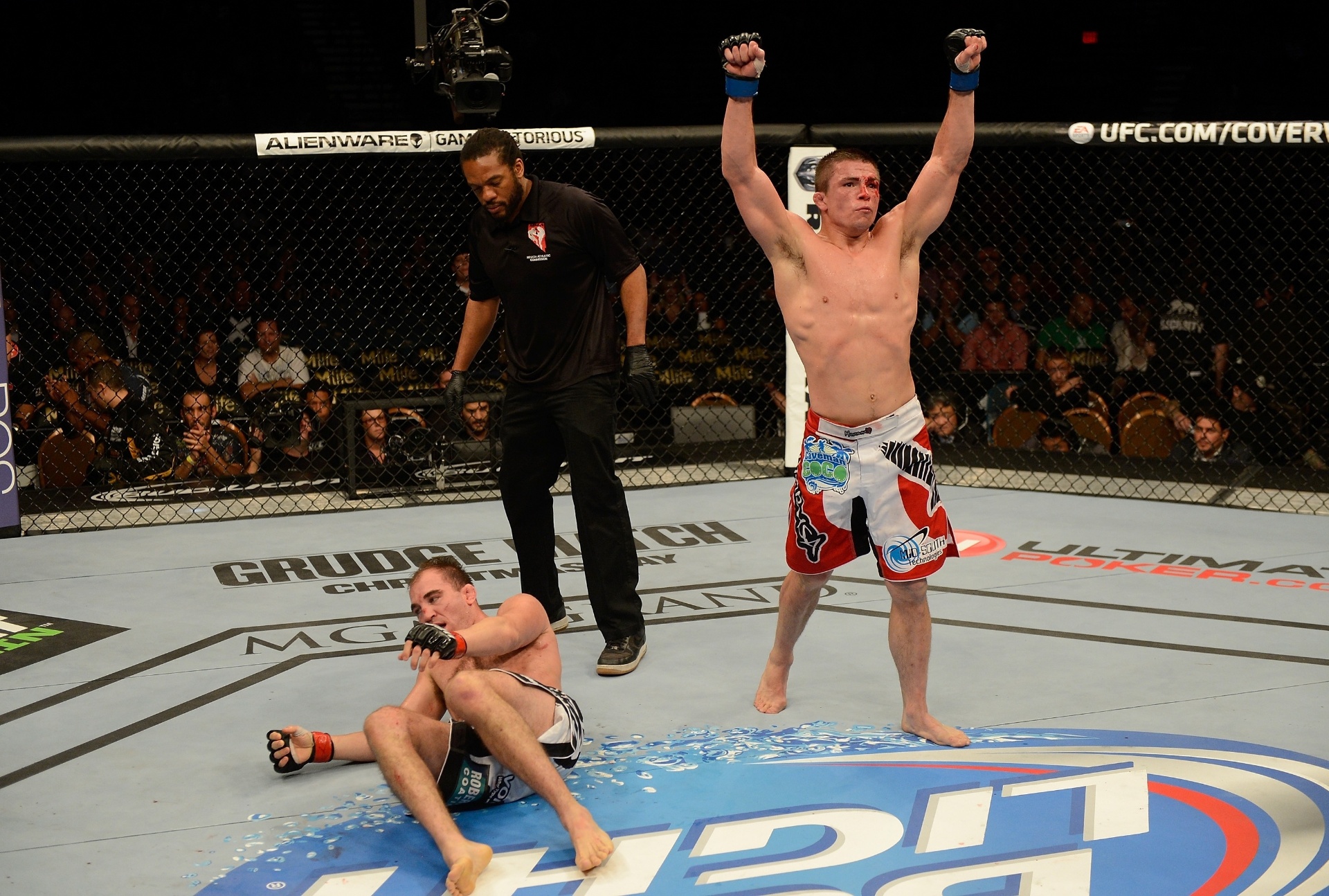 17.nov.2013 - Rick Story comemora após o fim da luta com Brian Ebersole pelo UFC 167 - Donald Miralle/Zuffa LLC/gettyimages
