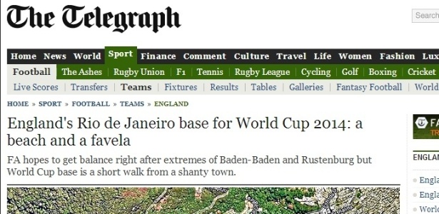 The Telegraph deu destaque à localização do hotel que vai hospedar a seleção inglesa em 2014