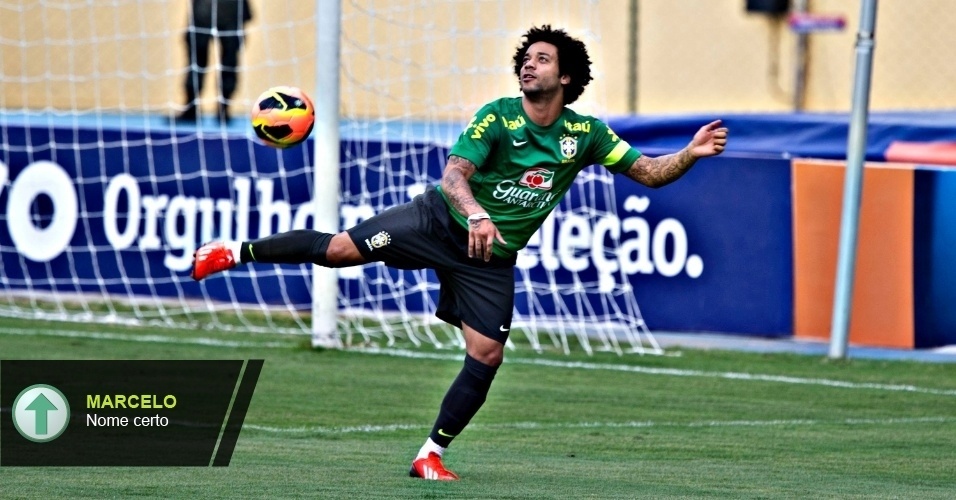 Marcelo - Titular e peça-chave no esquema de Felipão pelo entrosamento com Neymar pela esquerda, só perde a Copa do Mundo se tiver alguma lesão a caminho do torneio.