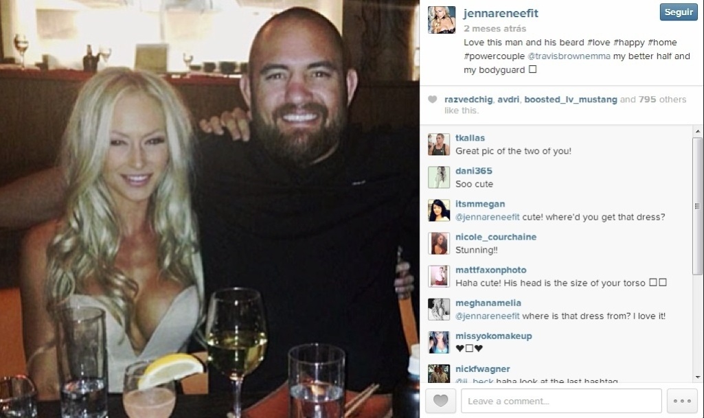 Casal formado pelo top 5 dos pesados do UFC Travis Browne e a modelo Jenna Renee sempre posta fotos carinhosas nas redes sociais - Reprodução/Instagram