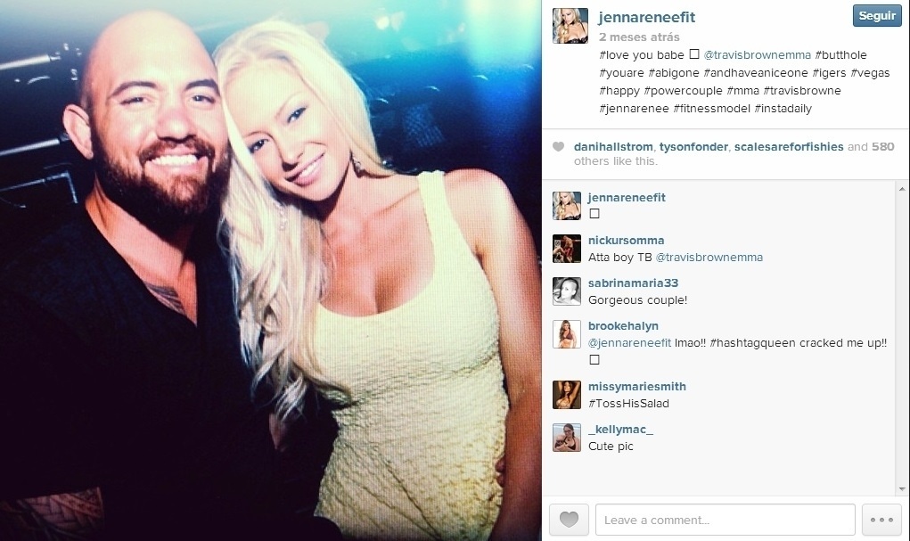 Casal formado pelo top 5 dos pesados do UFC Travis Browne e a modelo Jenna Renee sempre posta fotos carinhosas nas redes sociais - Reprodução/Instagram