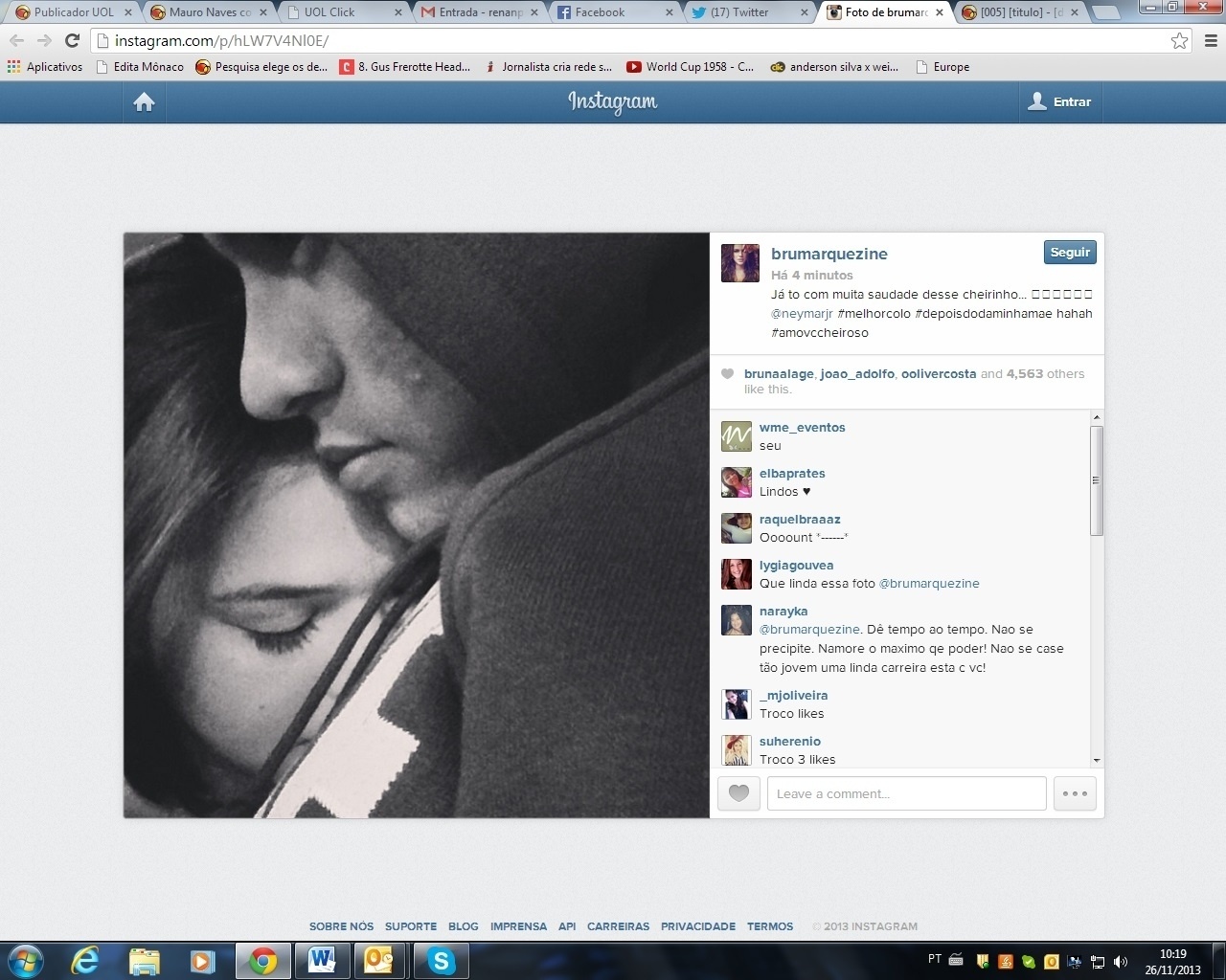 Bruna Marquezine posta foto e diz que está com saudades do cheirinho de Neymar - Reprodução/Instagram