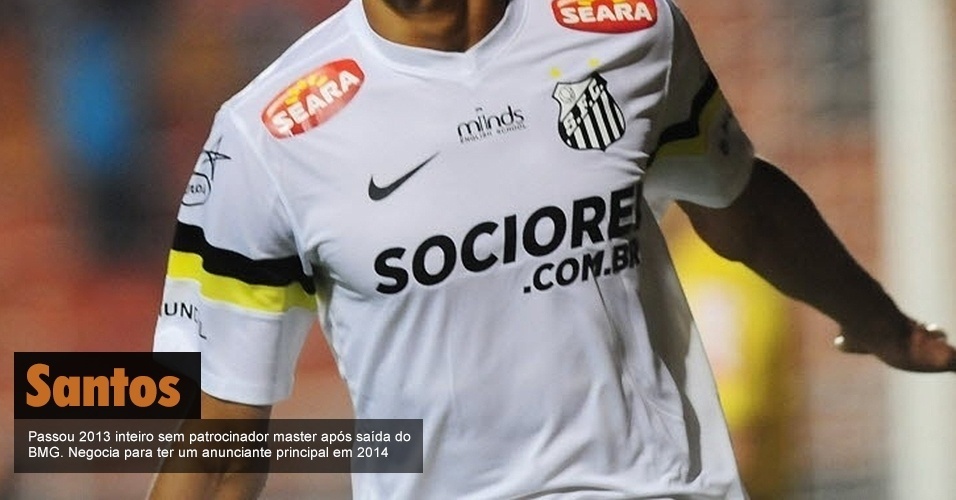 Santos - Passou 2013 inteiro sem patrocinador master após saída do BMG. Negocia para ter um anunciante principal em 2014. - Junior Lago/UOL