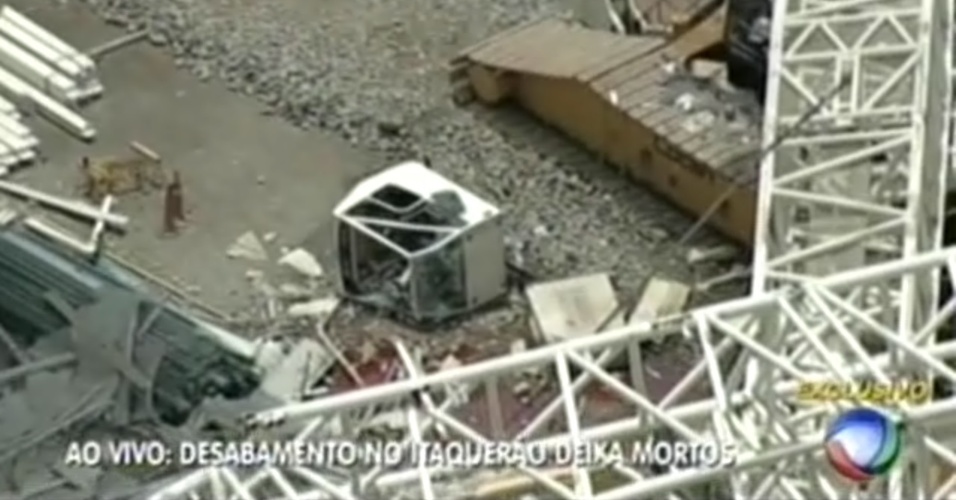 Imagens mostram a cabine usada pelos operários no momento do acidente no Itaquerão