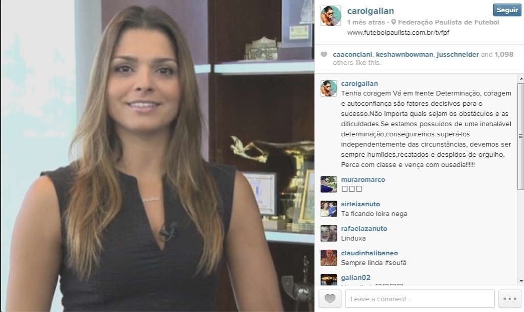 Carol Gallan, apresentadora da Federação Paulista - Reprodução/Instagram