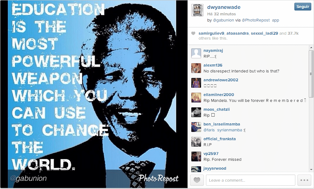 Dwyane Wade - astro da NBA - "Educação é a arma mais poderosa que você pode usar para mudar o mundo" - Reprodução/Instagram