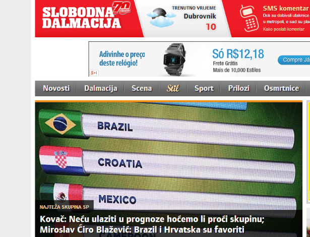 Jornal croata repercute grupo do Brasil na Copa