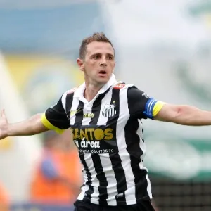 Montillo celebra seu primeiro gol no jogo do Santos contra o Goiás, em Goiânia. Time alvinegro venceu por 3 a 0 - undefined