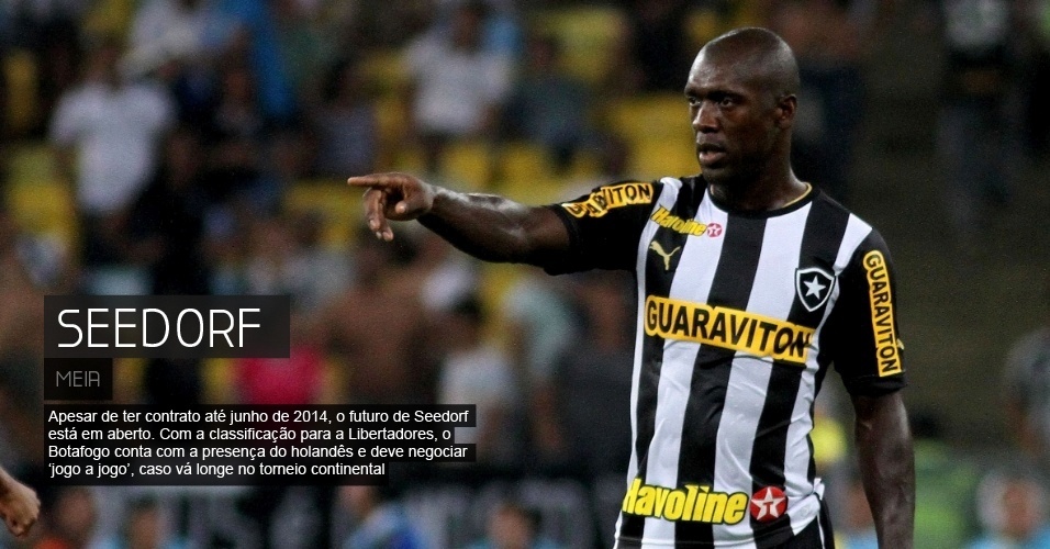 Apesar de ter contrato até junho de 2014, o futuro de Seedorf está em aberto. Com a classificação para a Libertadores, o Botafogo conta com a presença do holandês e deve negociar ‘jogo a jogo’, caso vá longe no torneio continental - Vitor Silva/SSPress