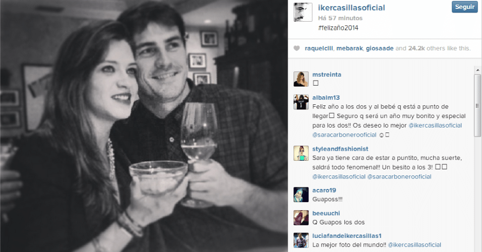 O goleiro Iker Casillas comemorou a virada do ano ao lado da namorada Sara Carbonero