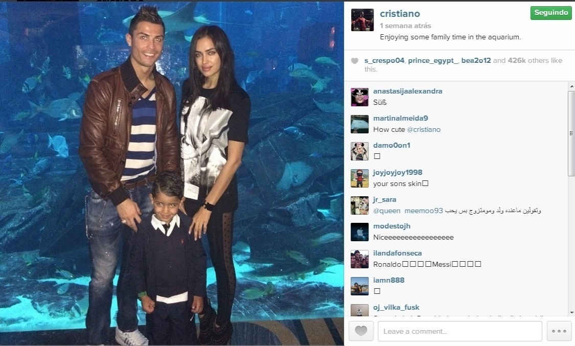 Cristiano Ronaldo ao lado de Irina Shayk e com seu filho - Reprodução/Instagram
