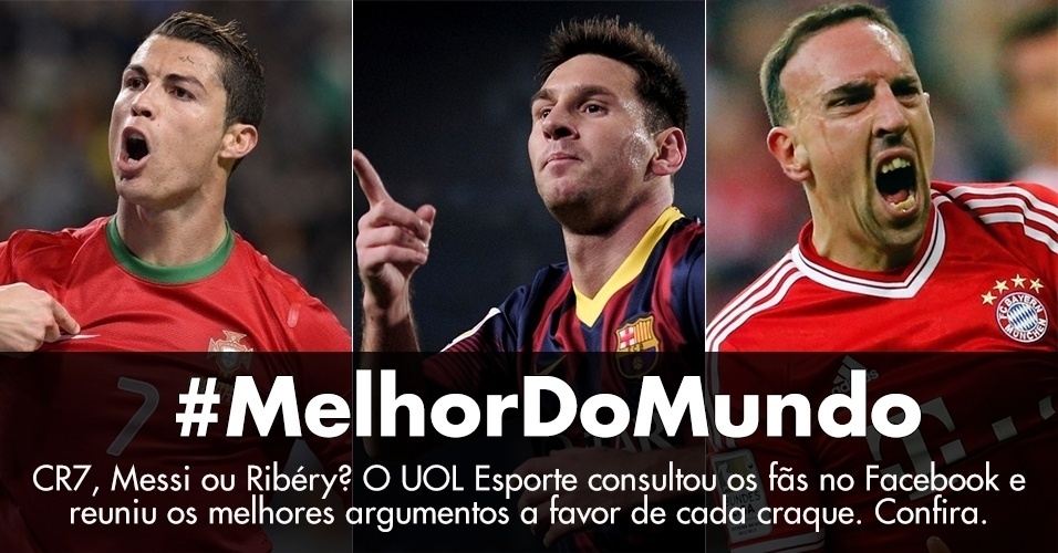 #Melhor do Mundo: CR7, Messi ou Ribéry? O UOL Esporte consultou os fãs no Facebook e reuniu os melhores argumentos a favor de cada craque. Confira. - Montagem AFP, AFP, Reuters