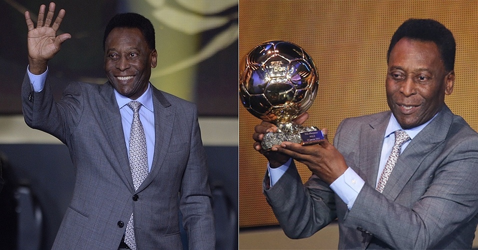 13.jan.2014 - Pelé participou da Bola de Ouro Fifa 2013 e ainda foi homenageado pela entidade, que lhe concedeu uma Bola honorária
