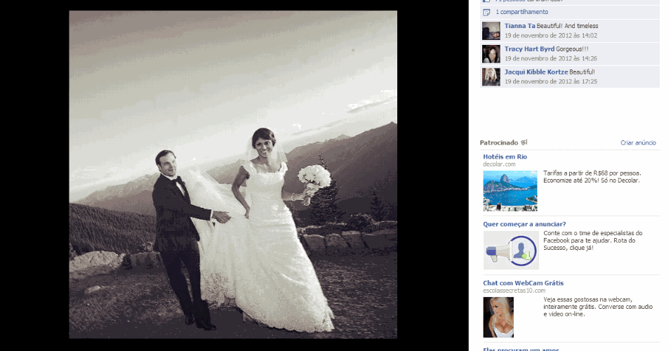 19.nov.2012 - foto tirada do Facebook de Anna Burns retrata casamento com Wes Welker