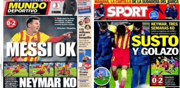 Capas dos jornais espanhóis destacaram lesão de Neymar e boa atuação de Messi - Reprodução