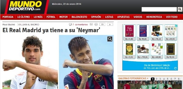 Mundo Deportivo chamou Willian José de "imitador de Neymar" após gesto idêntico para comemoração de gols - Reprodução