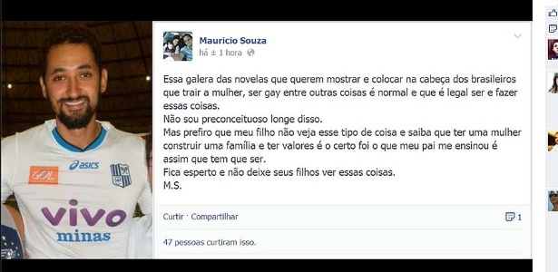 Maurício Souza, central da seleção, foi duramente criticado por supostas críticas  - Reprodução/Facebook