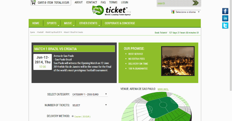 Site de venda de Ingresso para Copa cobrar 2550 euros por entrada para jogo de abertura do Mundial